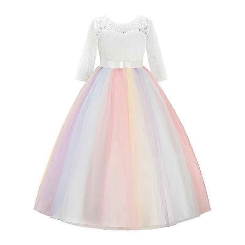 Girls Princess Dress Kids Formal Party Gown Long Sleeve V-neck Puffy Skirt for