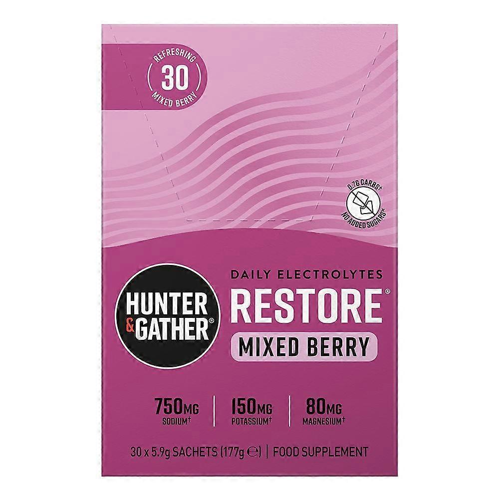 Hunter Gather Restore Hydration Electrolytes Mixed Berry 30 x 5.9g - 3 Pack