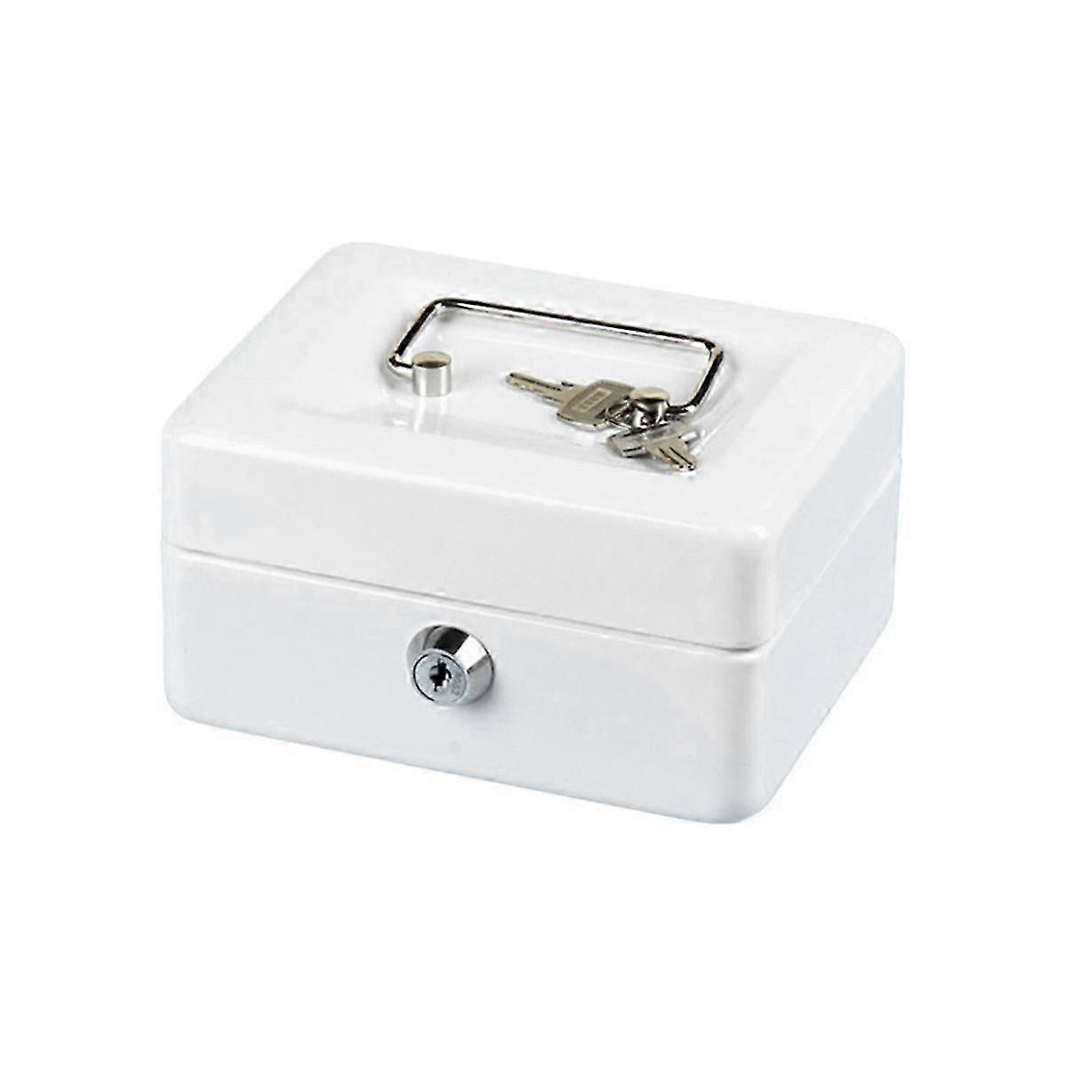 Mini Petty Cash Box Lockable Security Money Safe Box with Lock Slot -Metal Coin Bank Piggy Bank for Adult Children,White