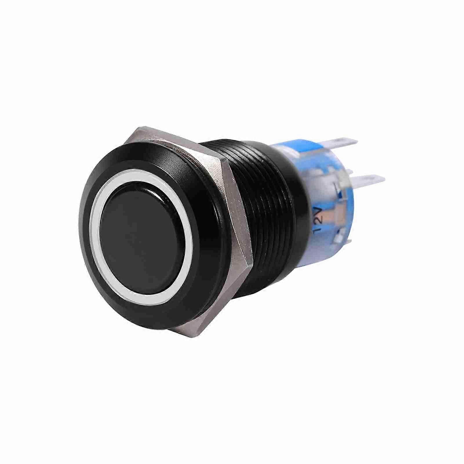 19mm 12-24V ON/OFF Black Waterproof Selflocking Latch Push Button Flate Switch White LED