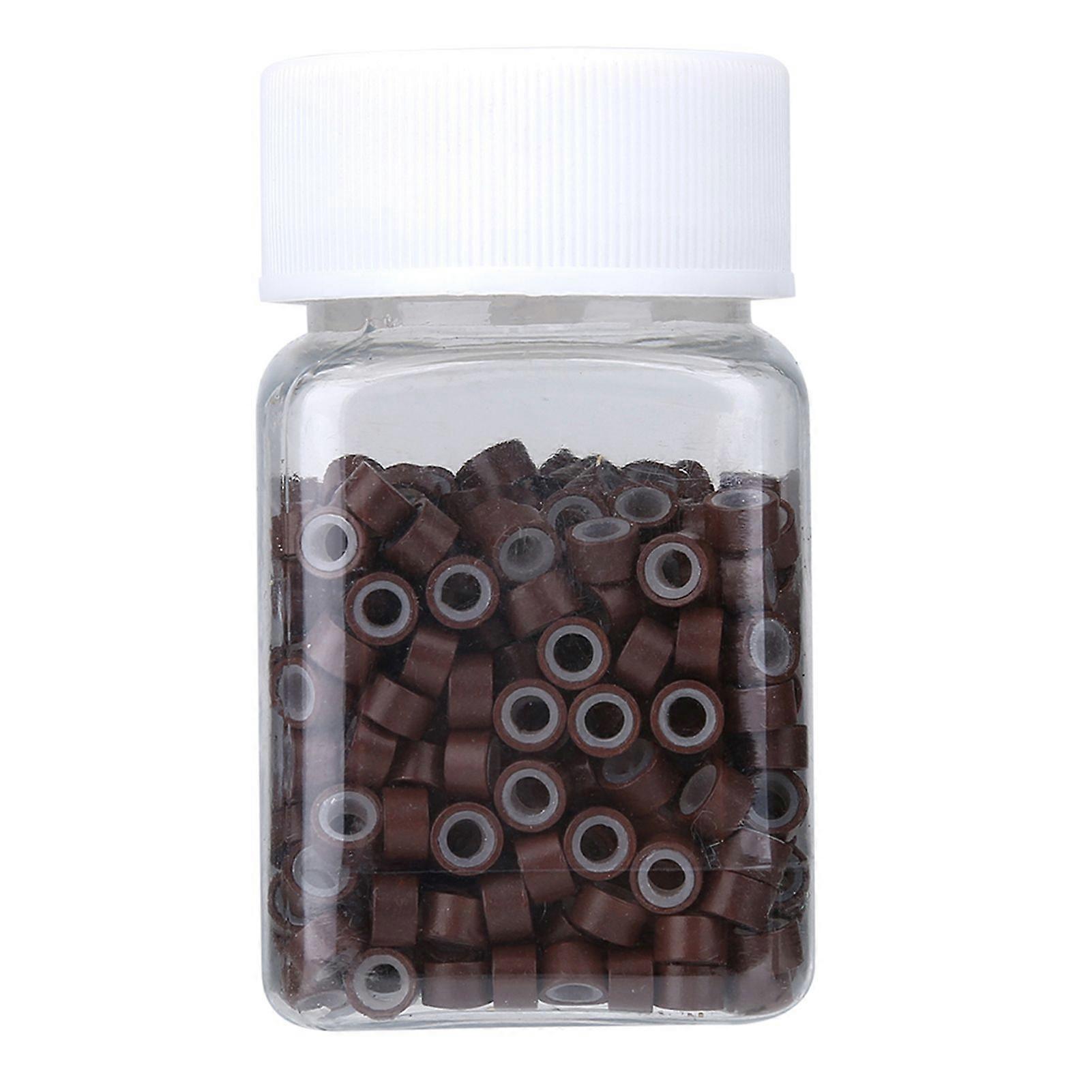 Aluminium Silicone Beads Hair Extension Tubes Microrings Hair Braiding Decorations Brown