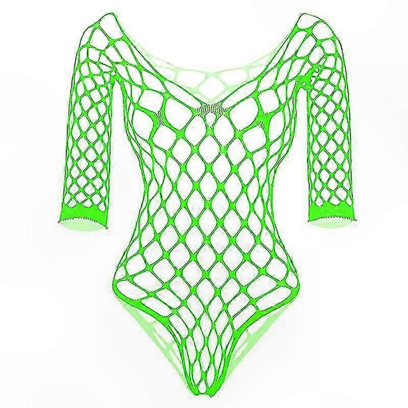 Plus Size Women's Mesh Bodysuit with Long Sleeves and Fishnet Design for Summer Wear