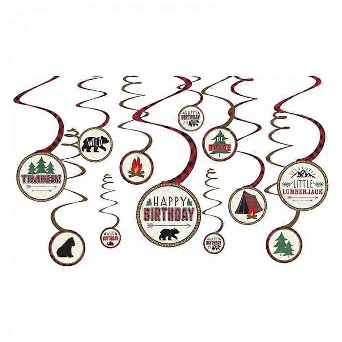 Amscan Little Lumberjack Swirl Happy Birthday Hanging Decoration (Pack of 12)