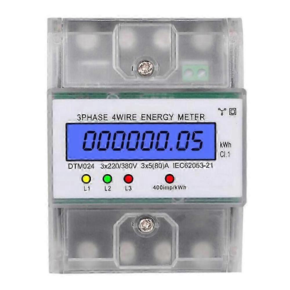 3 Phase 4 Wire Energy Meter 220/380V 5-80A Energy Consumption KWh Meter DIN Rail Installation Digit