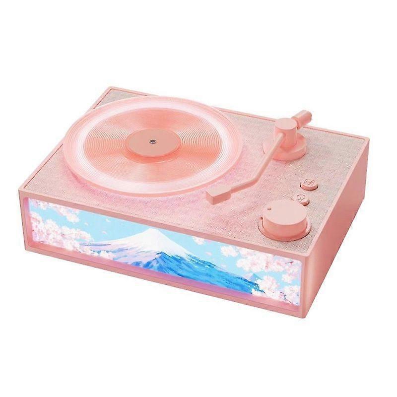 Portable Bluetooth Speaker with Light, Fragrance Diffuser, Retro Record Shape (White)(Pink)
