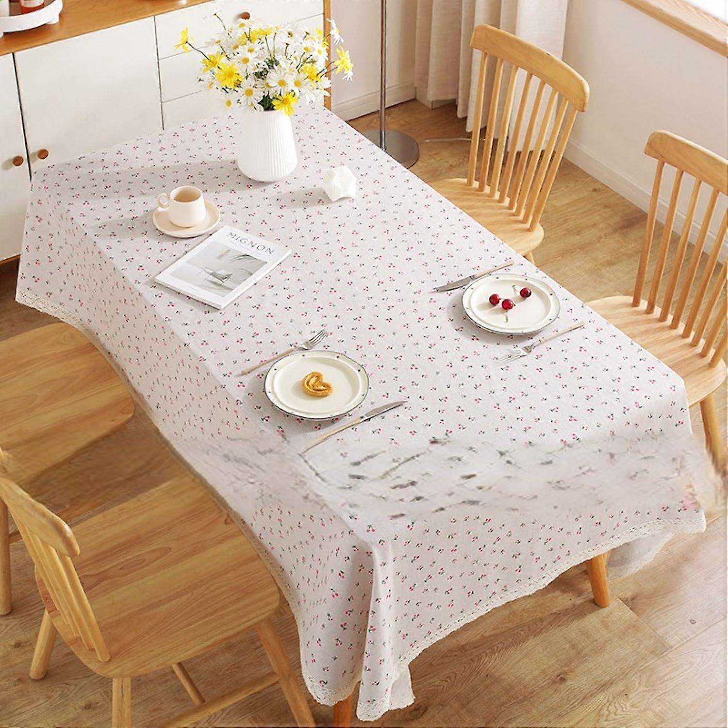 Rectangle Table Cloths 71x51 Cherry Floral Triangle Print Cotton Linen Tablecloth Waterproof OilProof Playroom Decor