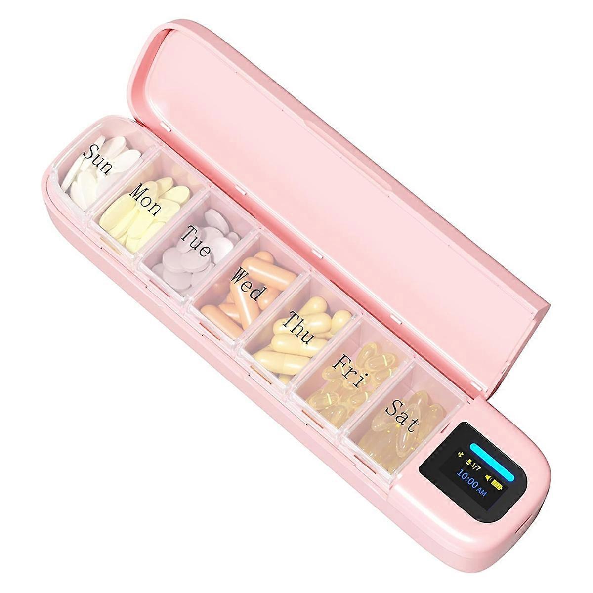 Smart Pill Organizer with Alarm, Bluetooth Daily Once A Day Pill Dispenser 7 Day with APP, Weekly Travel Pill Case Pink