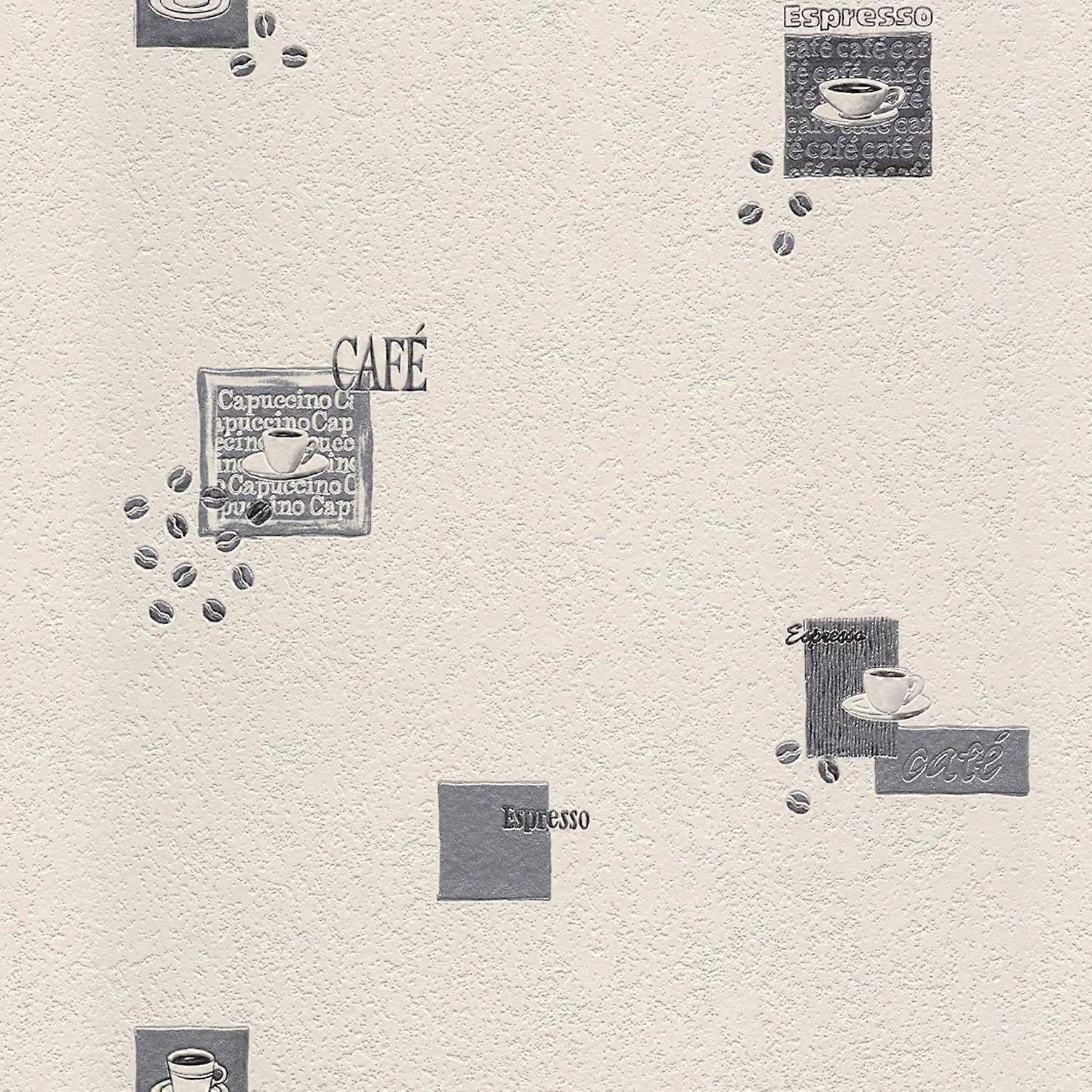 Rasch blåst vinyl kaffe tapeter vit och silver
