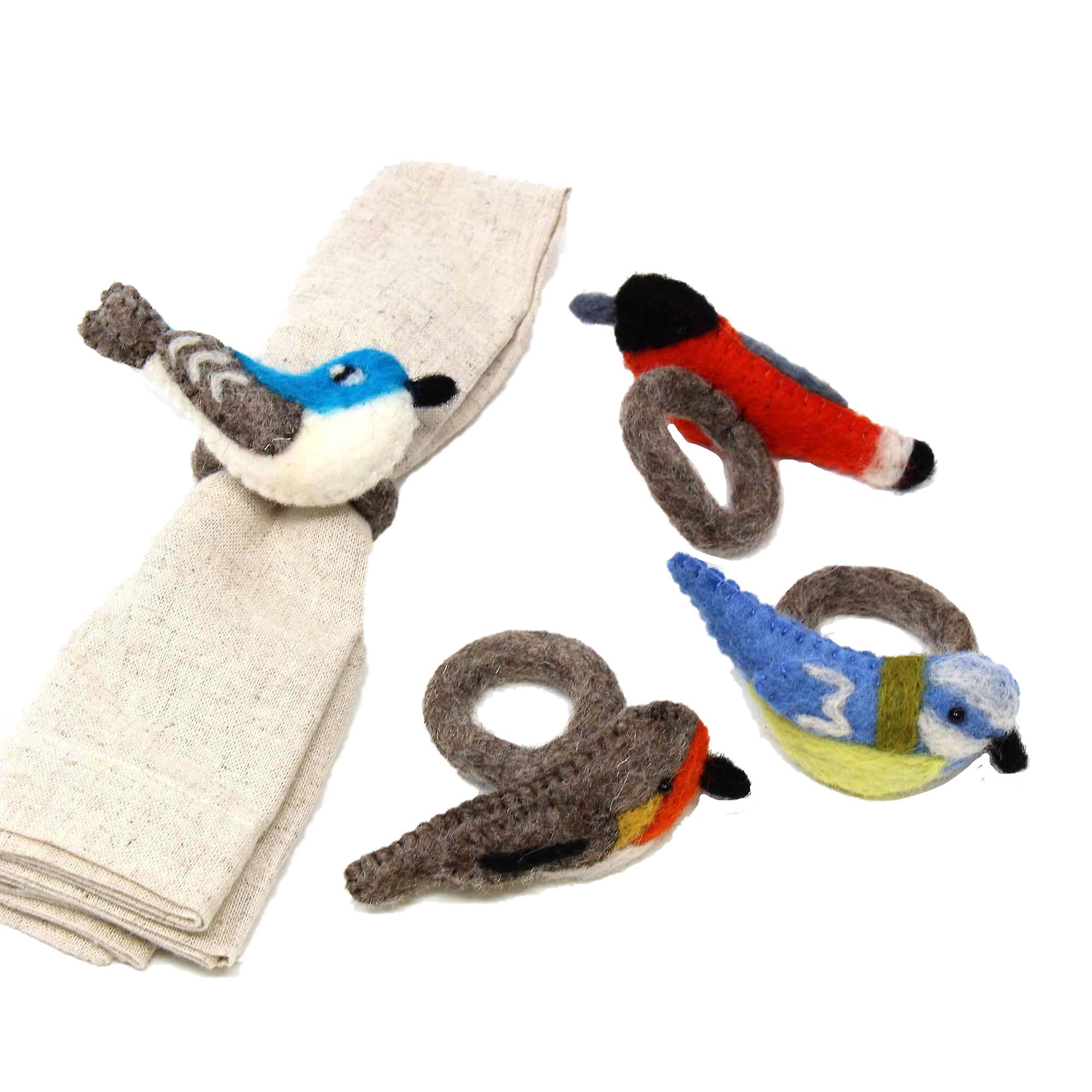 Hand-felted Bird Napkin Rings, Set of Four Colors Global Groove (T)