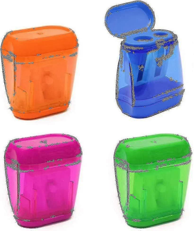 Pencil Sharpener, 4 Pencil Sharpener Manual Dual Hole Pencil Sharpener, Color Pencil Sharpener With Lid, Suitable For Children, Portable Small Pencil