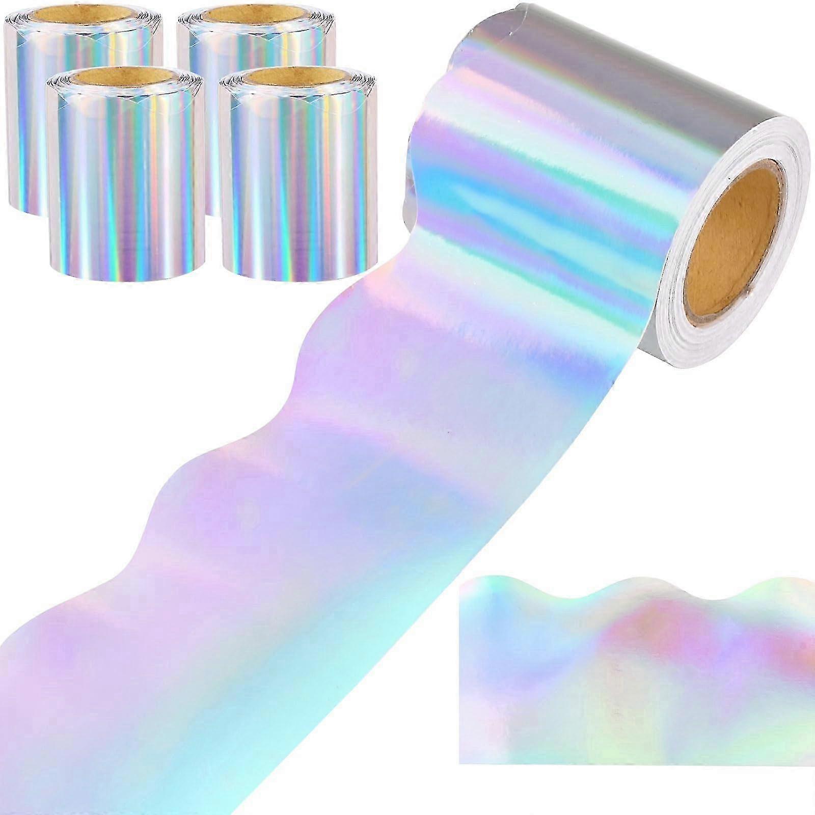 2025 131 ft Iridescent Bulletin Board Borders,Iridescent Scalloped Rolled Border Bulletin Trim Board Decor for Classroom Home Office Decorations,4 Rol