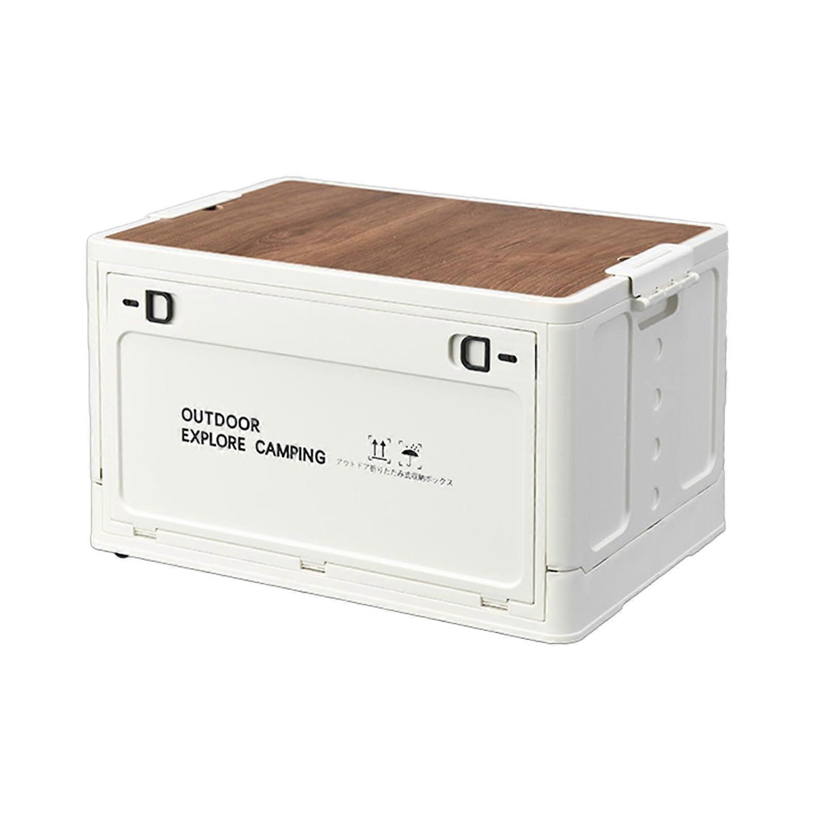 Foldable Storage Bin With Wooden Lid Outdoor Camping Storage Box For Garage Organization Stackable Garden Tools Box Ref: 9997