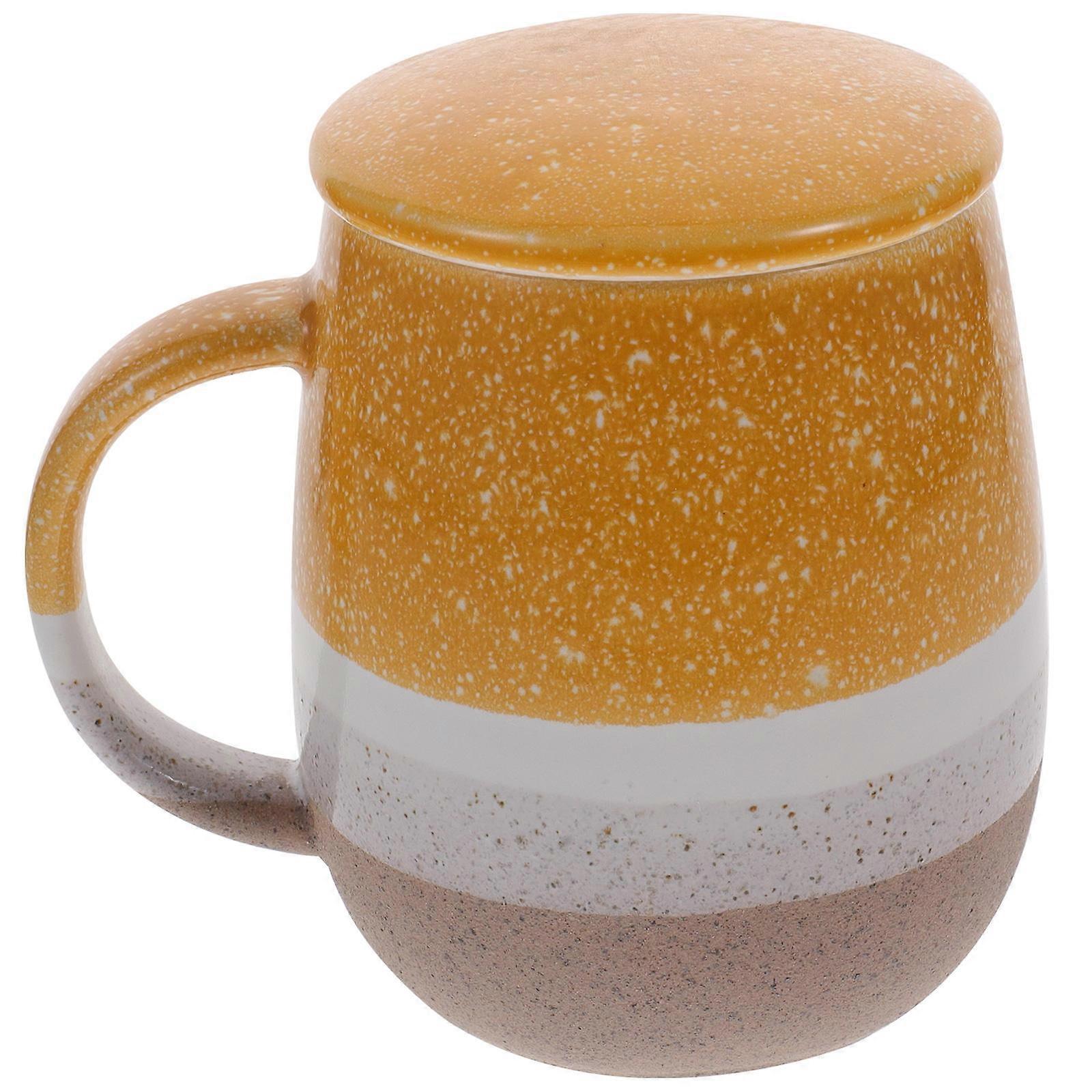 Ceramic Coffee Mug Yellow Tea Cup for Home Use with Strainer 350ml
