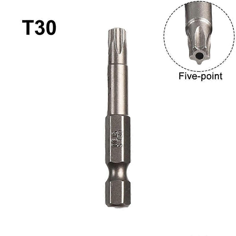 1pc 50mm 1/4 Hex Shank Magnetic Five-point Torx Screwdriver Bit with Hole T8-T40