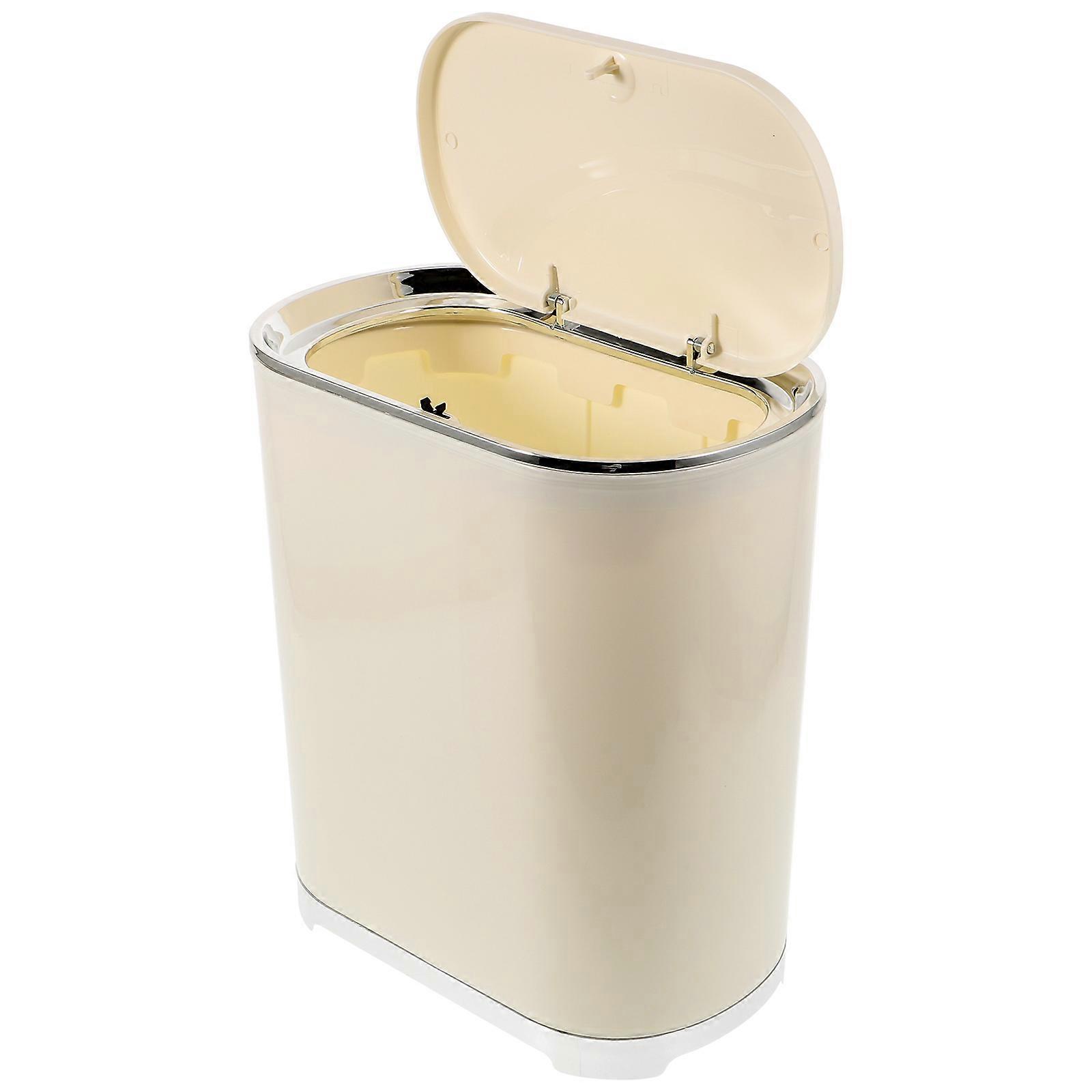 Push-Type Trash Can PP Bedroom Garbage Can Light Yellow Fall-Resistant Bin