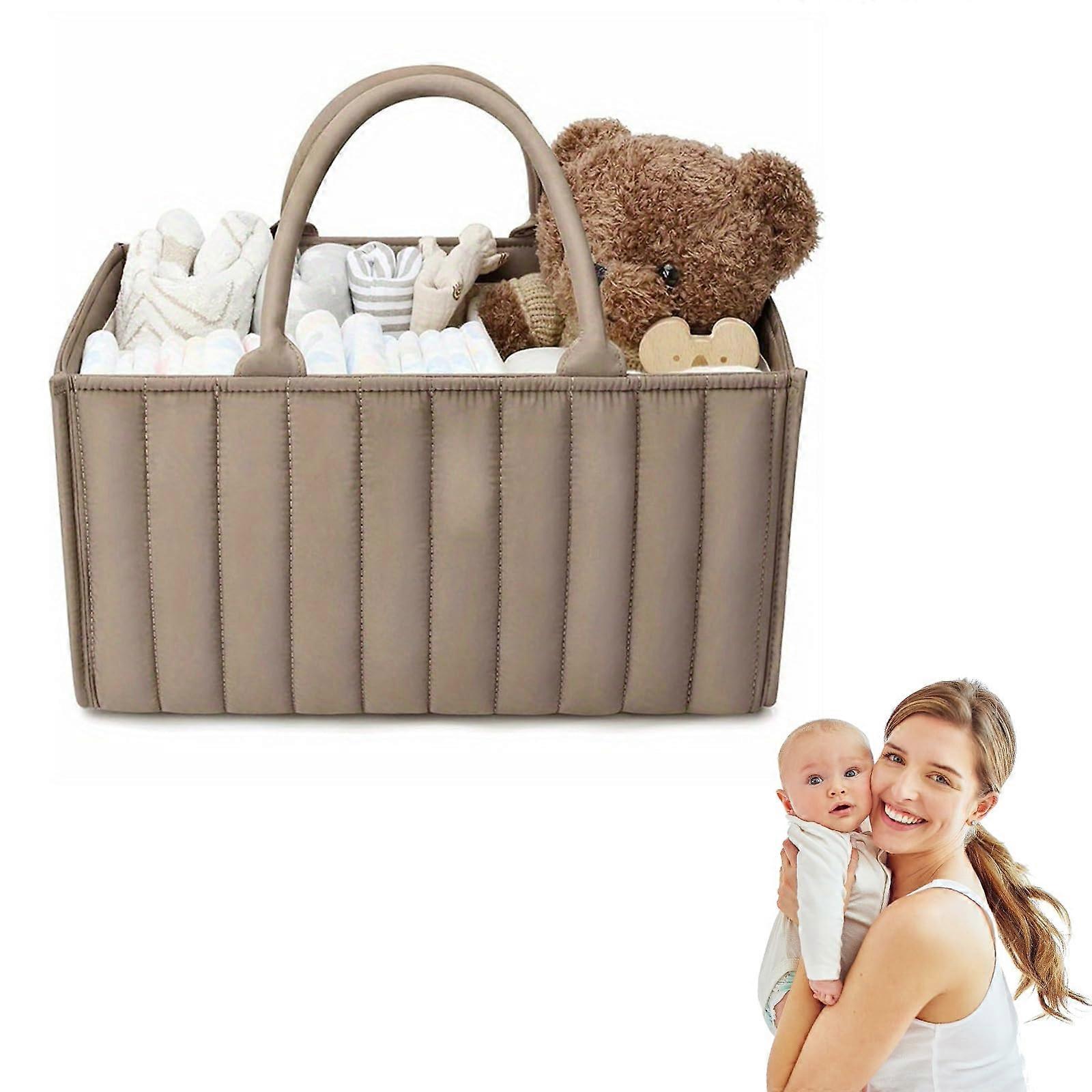 Nappy Caddy Organizer Large Capacity Nursery Storage Baskets Khaki Portable Baby Caddy Multi Functional Organizer