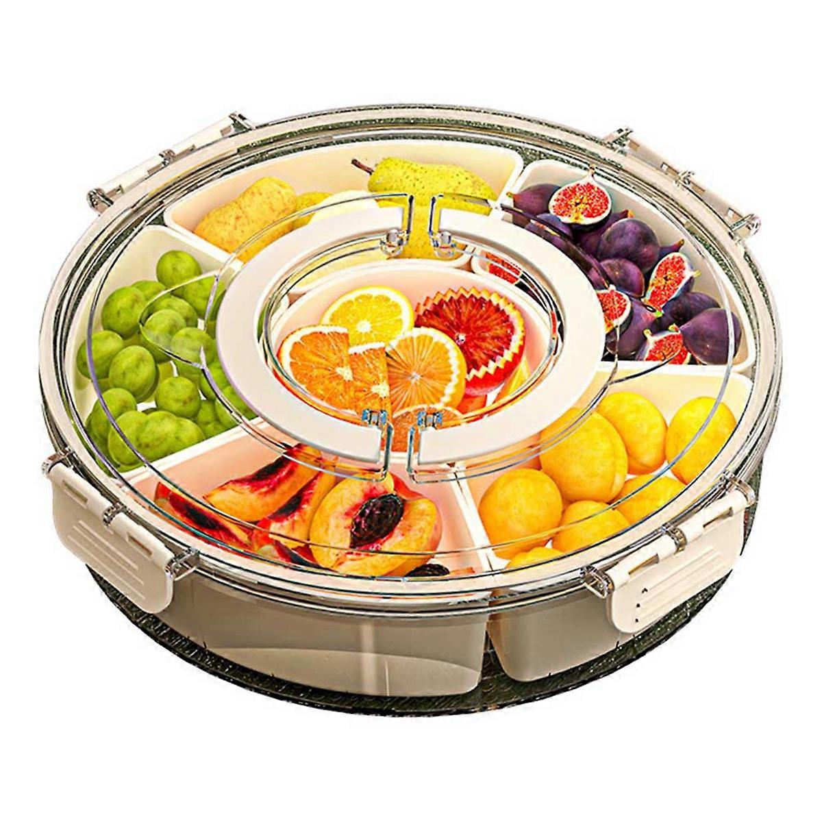 Six Grids Multi Compartment Fruit Tray Round Snack Box for Home Organization Clear Divided Rotating