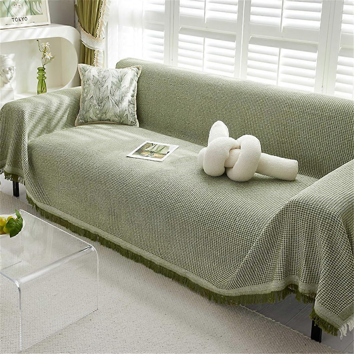 Cotton Sofas Throws 14 Seater NonSlip Solid Colour Settee Covers 180x260cm Bed Blanket Throw Green/Double Cream Grey