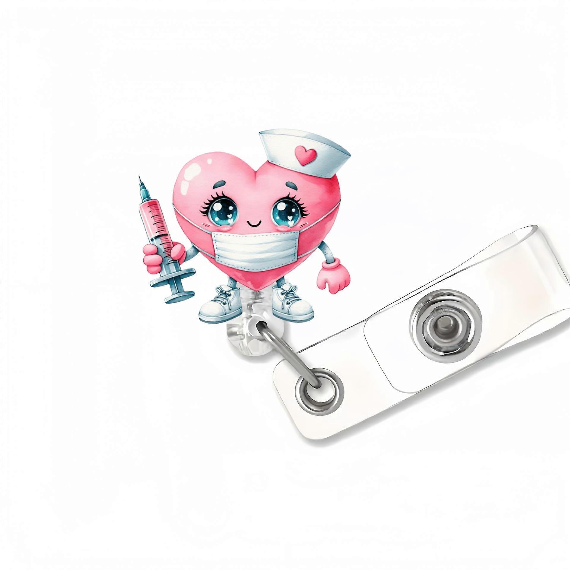 Nuovo porta badge medico in acrilico con linguetta di estrazione, design a forma di cuore e denti, porta badge retrattile per infermieri e dottori.