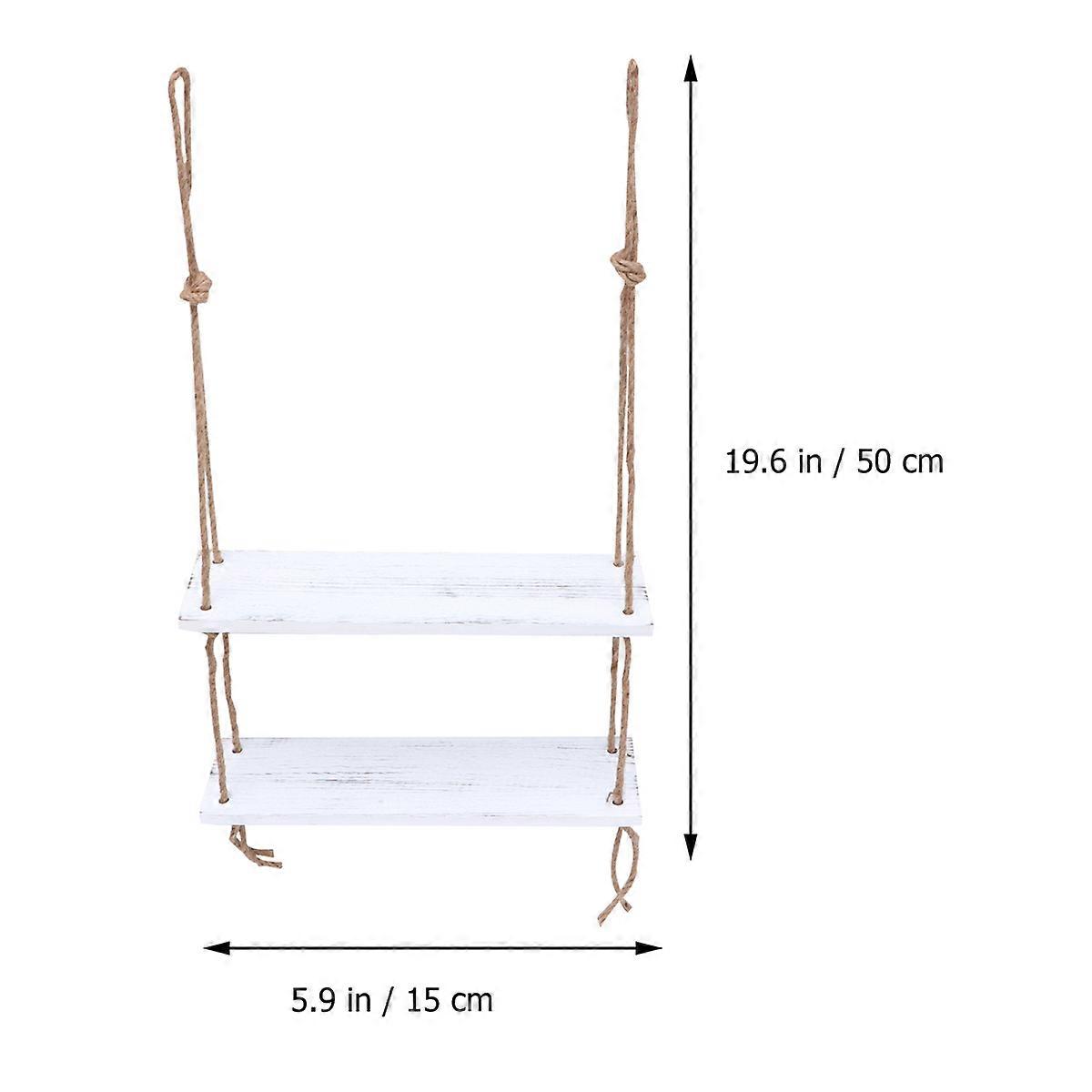 Display Shelf Wooden Hanging Rope 2 Tier Floating Wall Rack 2Pcs for Holding Stuff