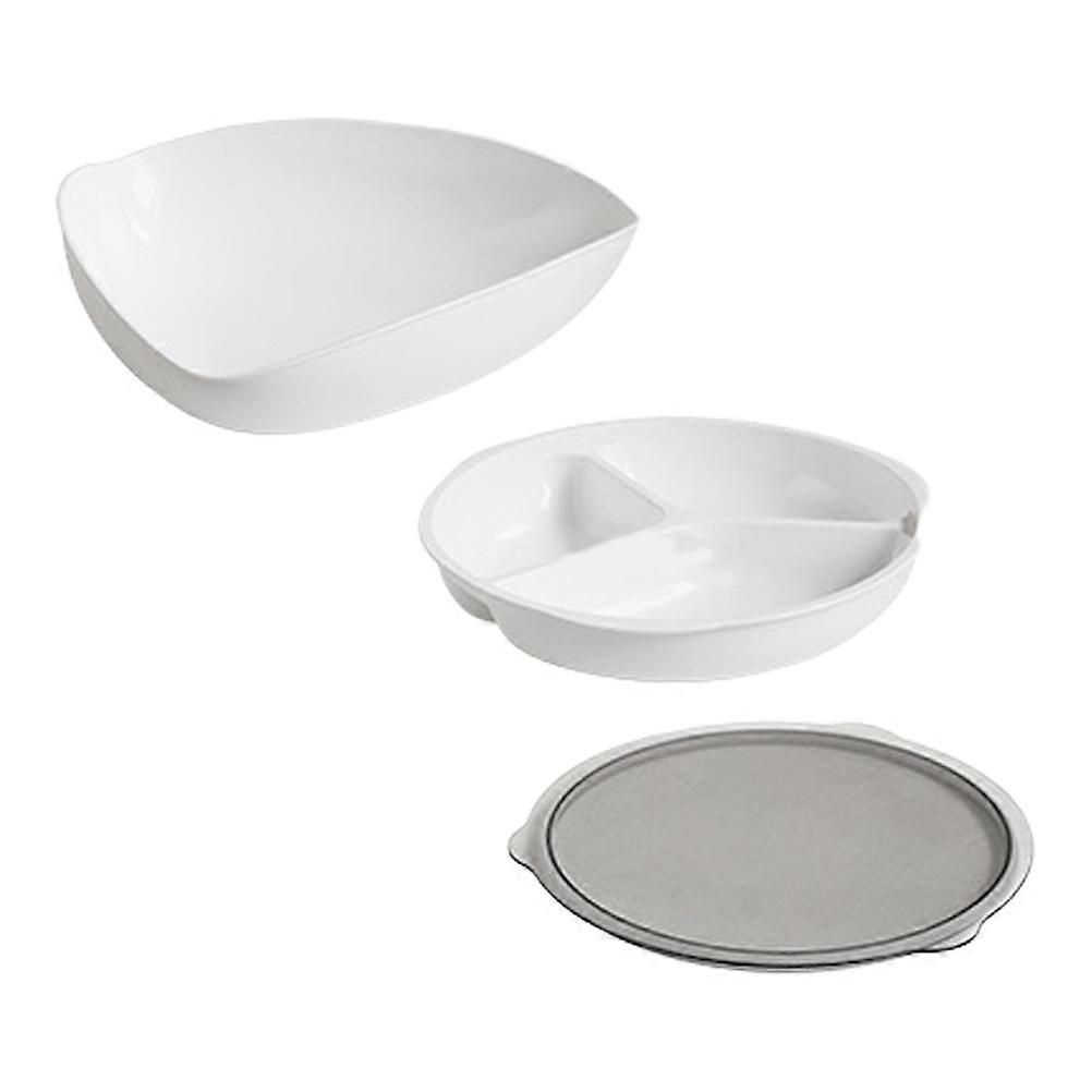 Snack Serving Bowl Divided Serving Dish for 2Sets with Lid White