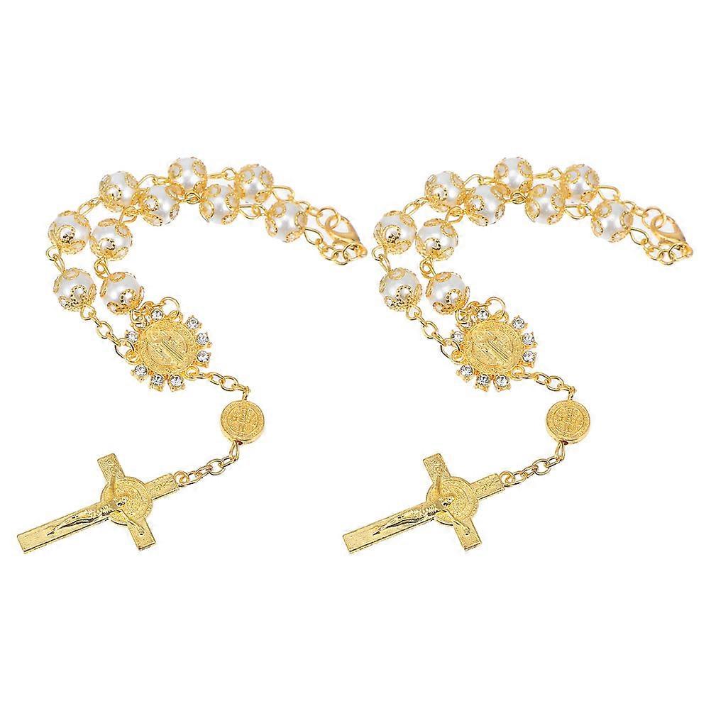 Auto Rosary Hanging Ornament Cross for Car Mirror 4 Pieces