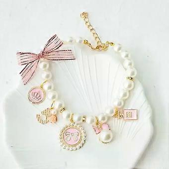 Haustier Schleife Perlenhalsband Katze Schmuck Anhänger Prinzessin Halskette Hund Süße Dekorationen Welpen Strass Halsband Chihuahua Zubehör
