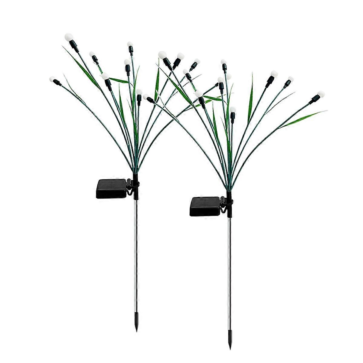 Solar Garden Lights 2 Pack,2 Lighting Modes Waterproof Firefly Light with Artificial Green Leave & Branches