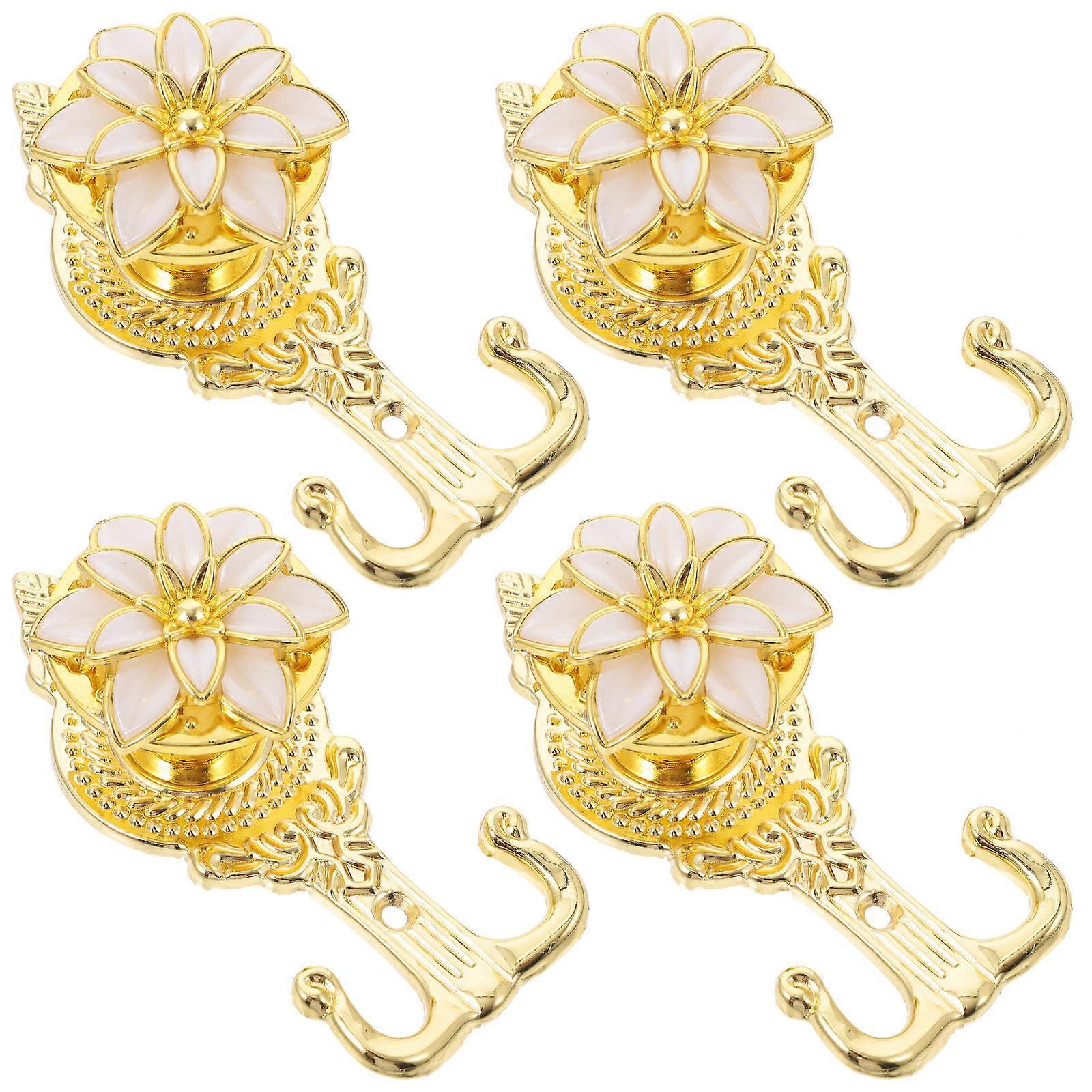 Bathroom Hook Flower Shape Hook for Hanging Towels 4Pcs Beige Set