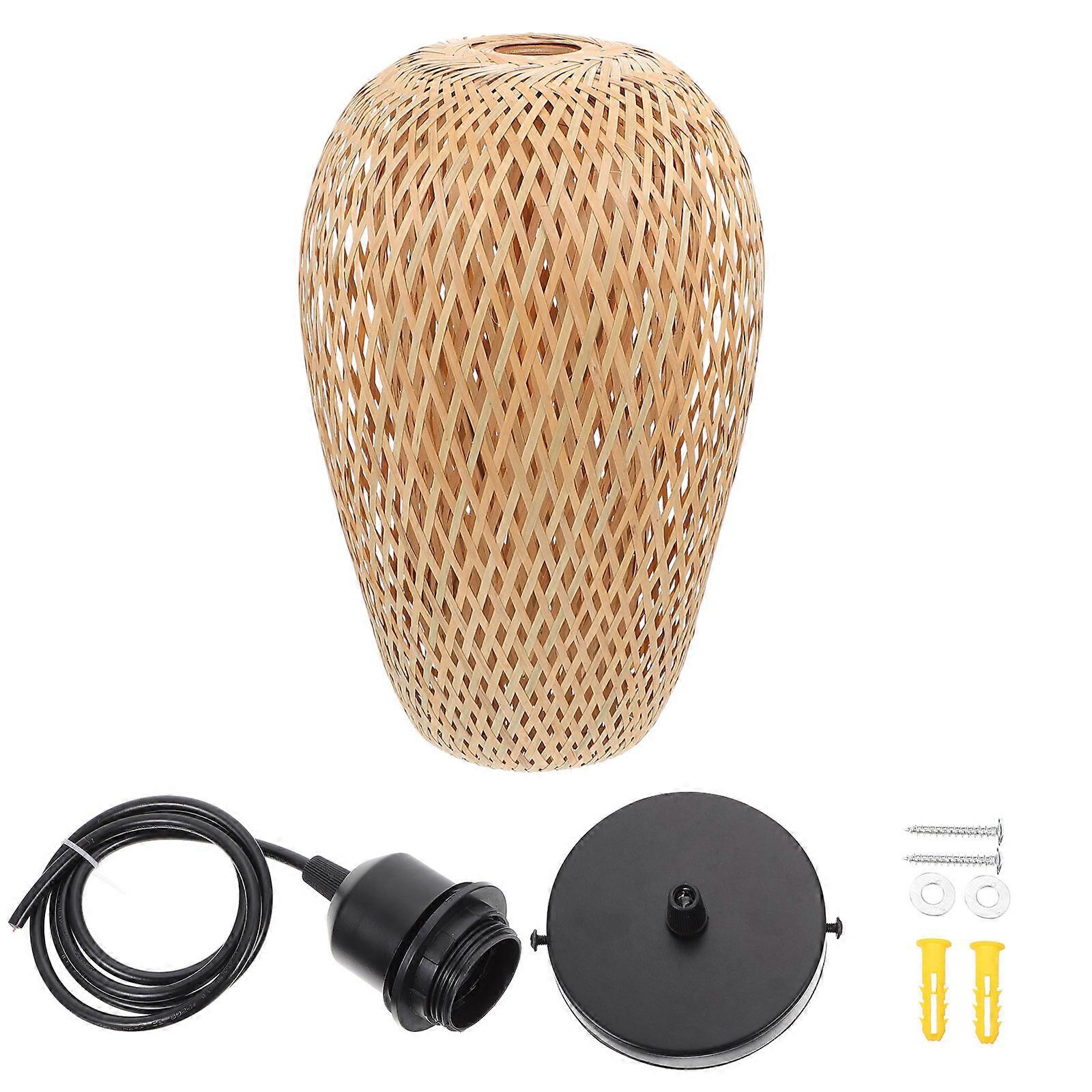 Light Brown Bamboo Woven Hanging Lamp Shade for Ceiling Light
