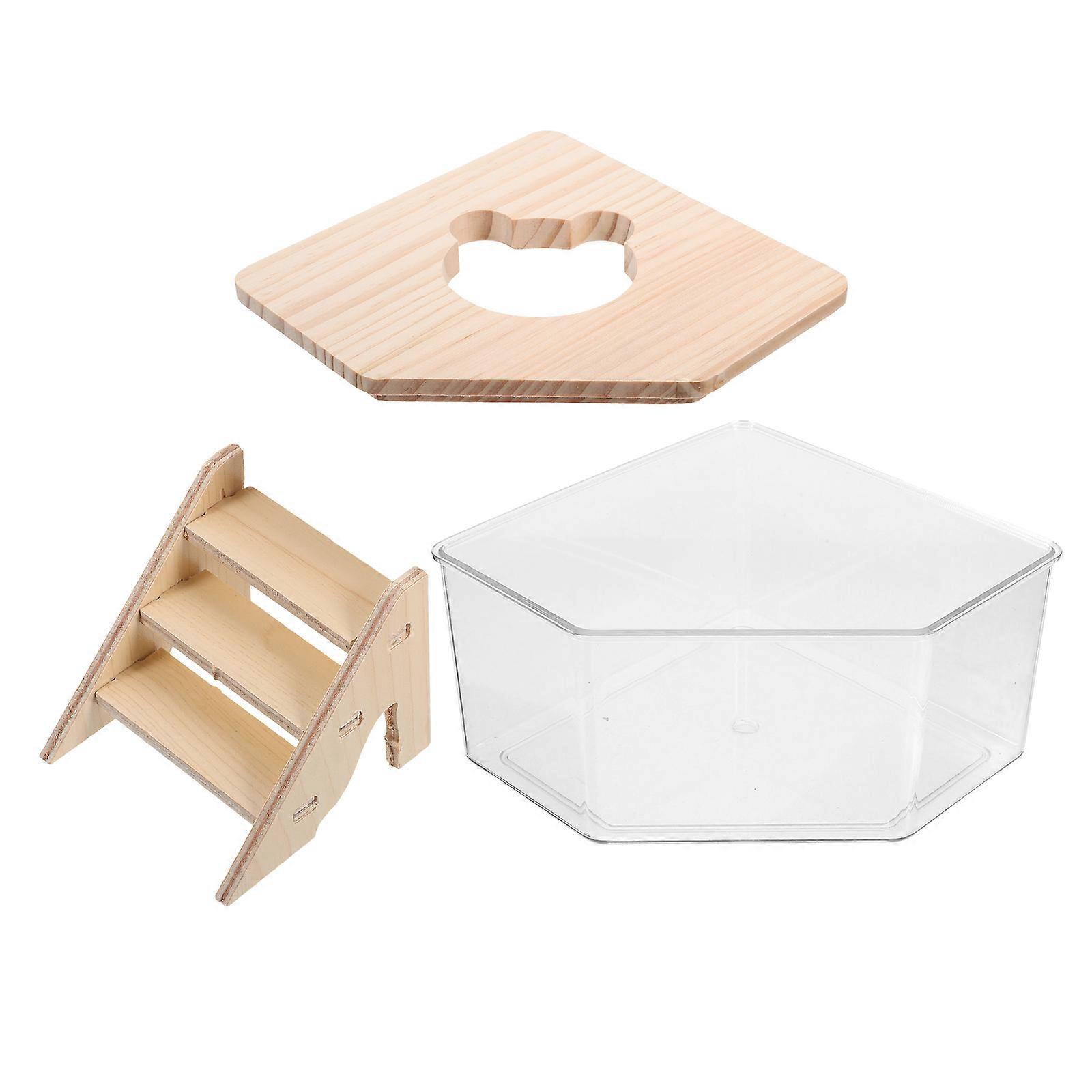 Hamster Sand Bath Box for Pet 4Sets Transparent Container with Ramp Feature