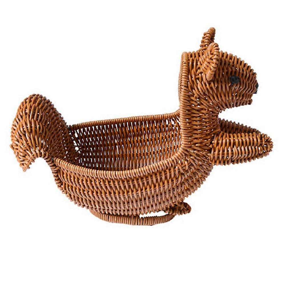 Woven Basket Squirrel Shape for Storage Use 2Pcs Brown Simulation Rattan