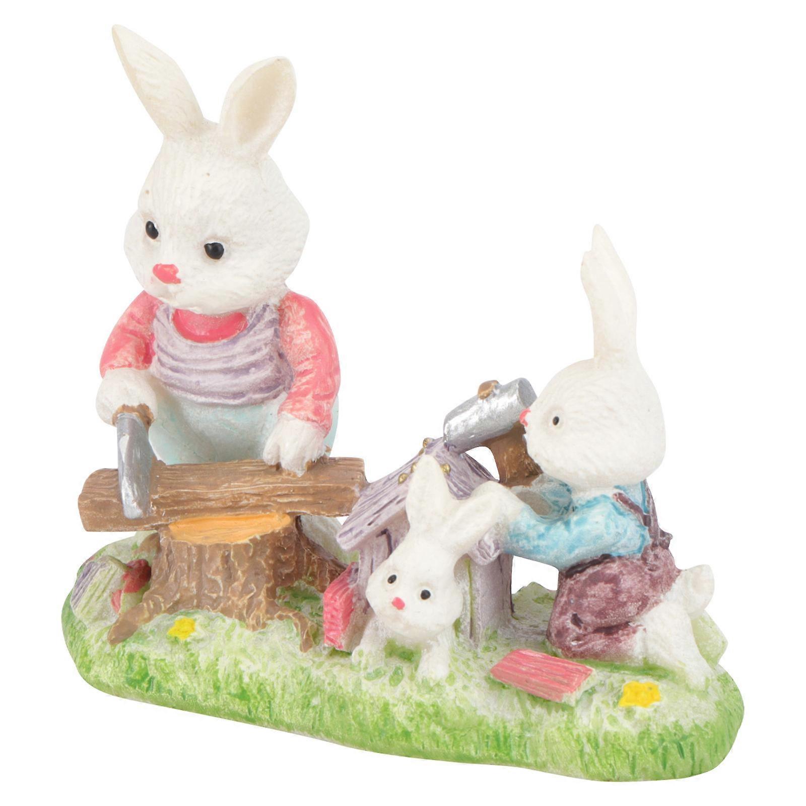 Miniature Rabbit Decoration Easter Micro Landscape Figurines for 2Pcs