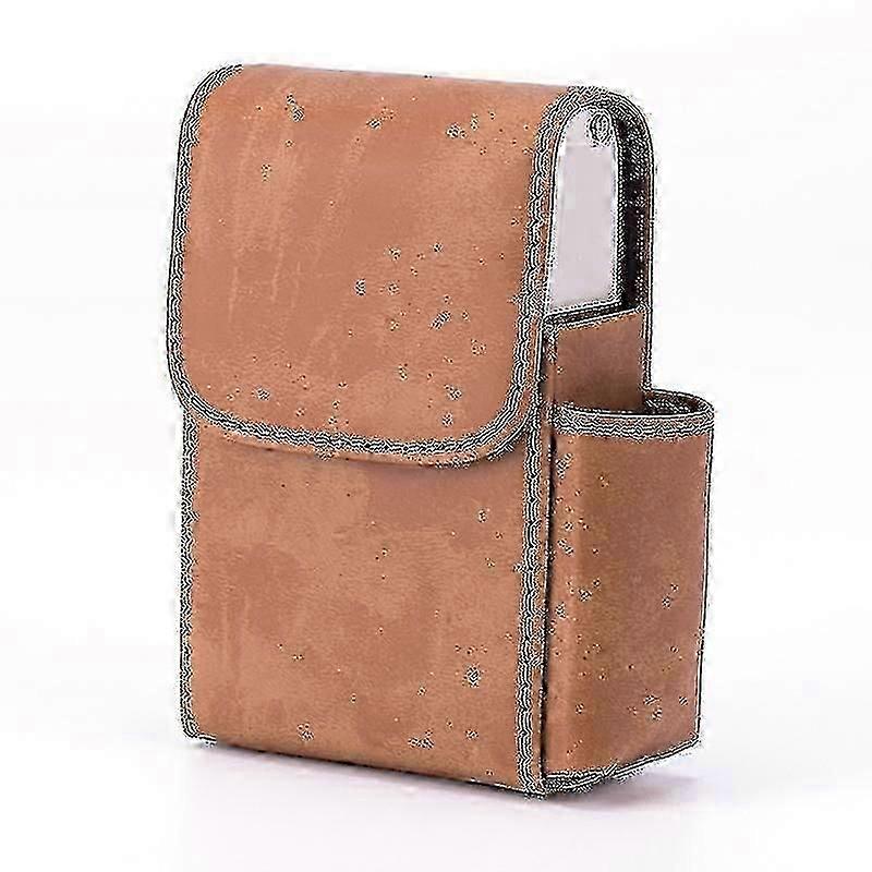 2023 - Leather Sliding Cigarette Case Stainless Steel Cigarette Case With Lighter Stand, Brown (ShiKai)