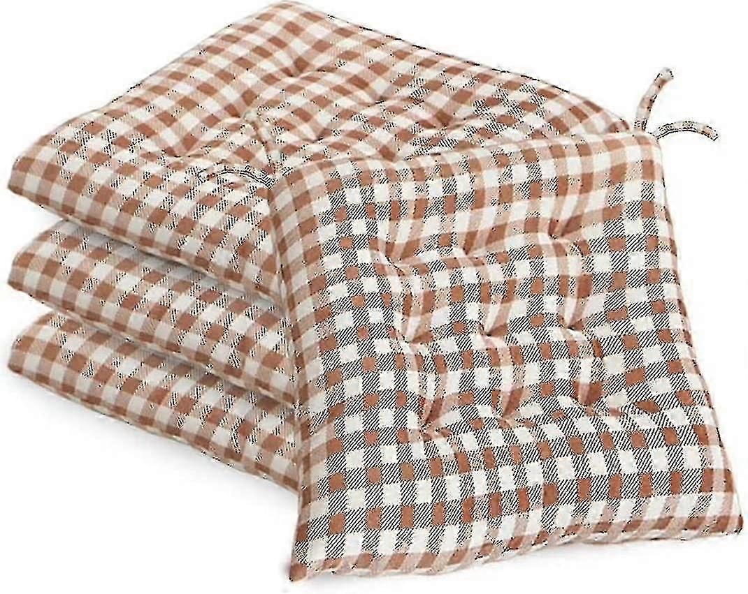 Aoopoo4チェアクッションパッドスクエアチェック柄チェアシートパッドキッチンダイニングガーデンシートクッションネクタイ付き16x16厚のソフトで快適な座席のAoopoo