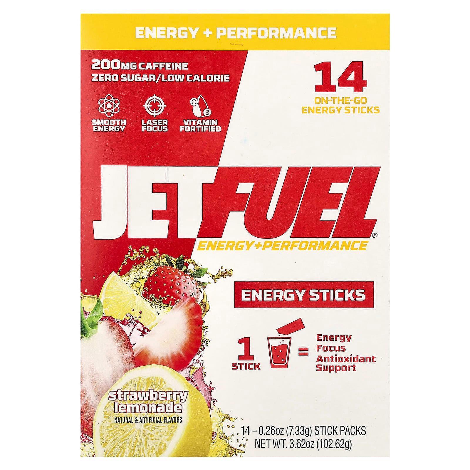 JetFuelÃÂÃÂ¬ÃÂÃÂ, Energy + Performance, Energy Sticks, Strawberry Lemonade, 14 Stick Packs, 0.26 oz (7.33 g) Each