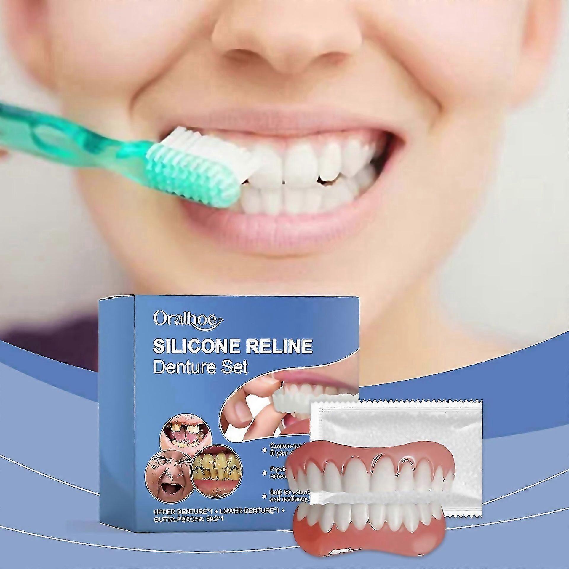 Pour l'ensemble de prothèses dentaires en résine de silicone, améliorez la beauté du sourire, ensemble de prothèses dentaires en matériau confortable conçu pour Mo