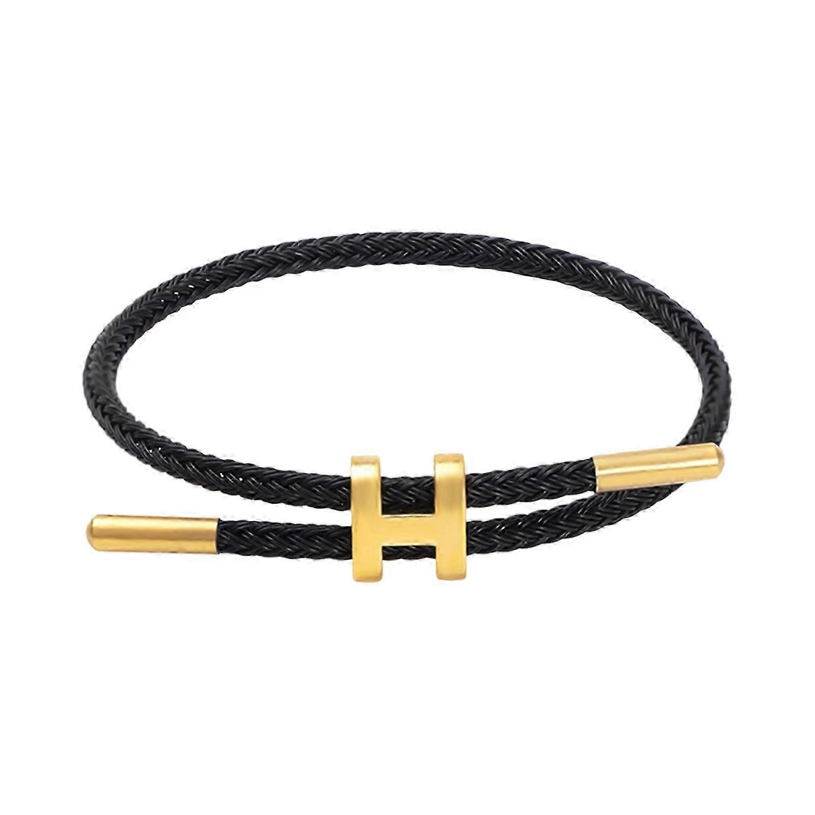 Pulseira ajustável elegante para mulheres com fivela H banhada a ouro 18k, trabalhada a partir de fio de aço inoxidável premium marrom