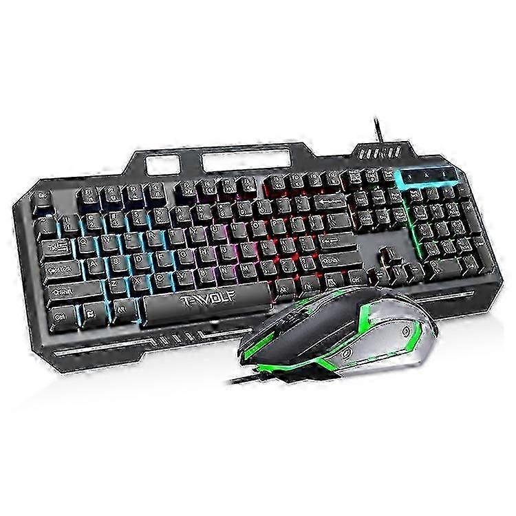 T-WOLF TF600 Backlit Wired 104-Key Gaming Keyboard with Wired Mouse for Gaming Working