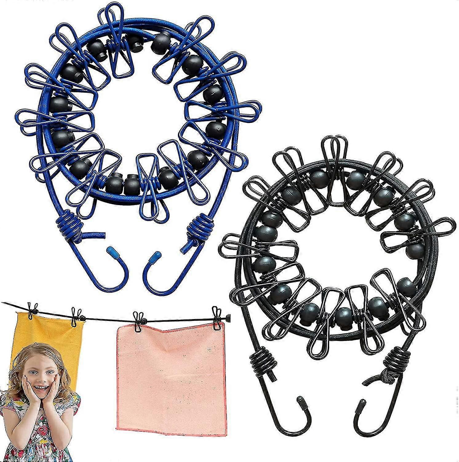 Portable Clothesline With 12 Pegs, Stretchy Elastic Windproof Travel Clothesline 211