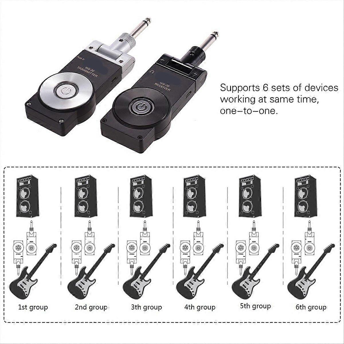 2.4G Guitar Wireless System Transmitter Receiver Rechargeable 180 Rotatable