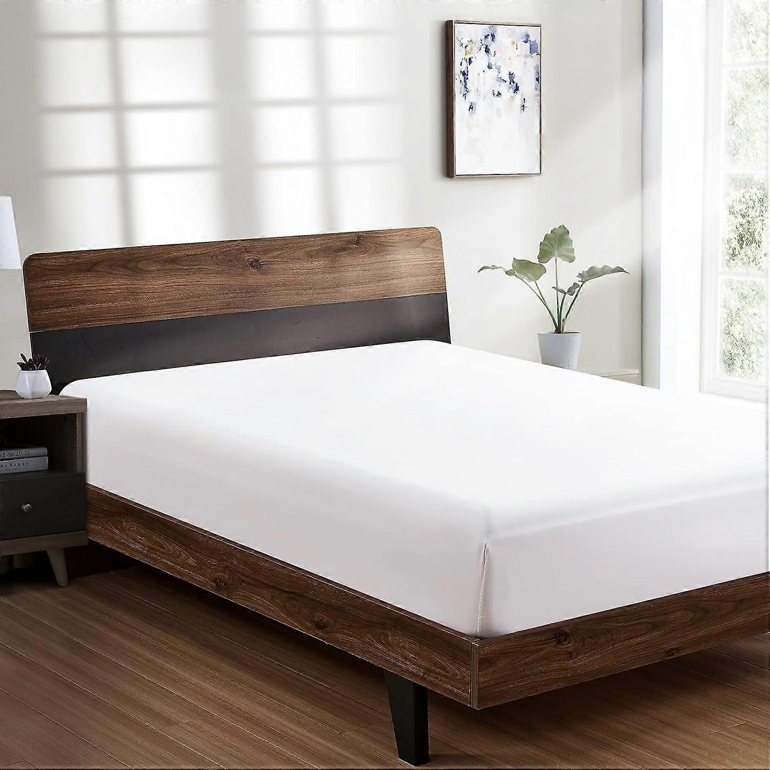 25 CM Deep Fitted Sheet Polycotton Plain Dyed Bedsheet Super King Size White