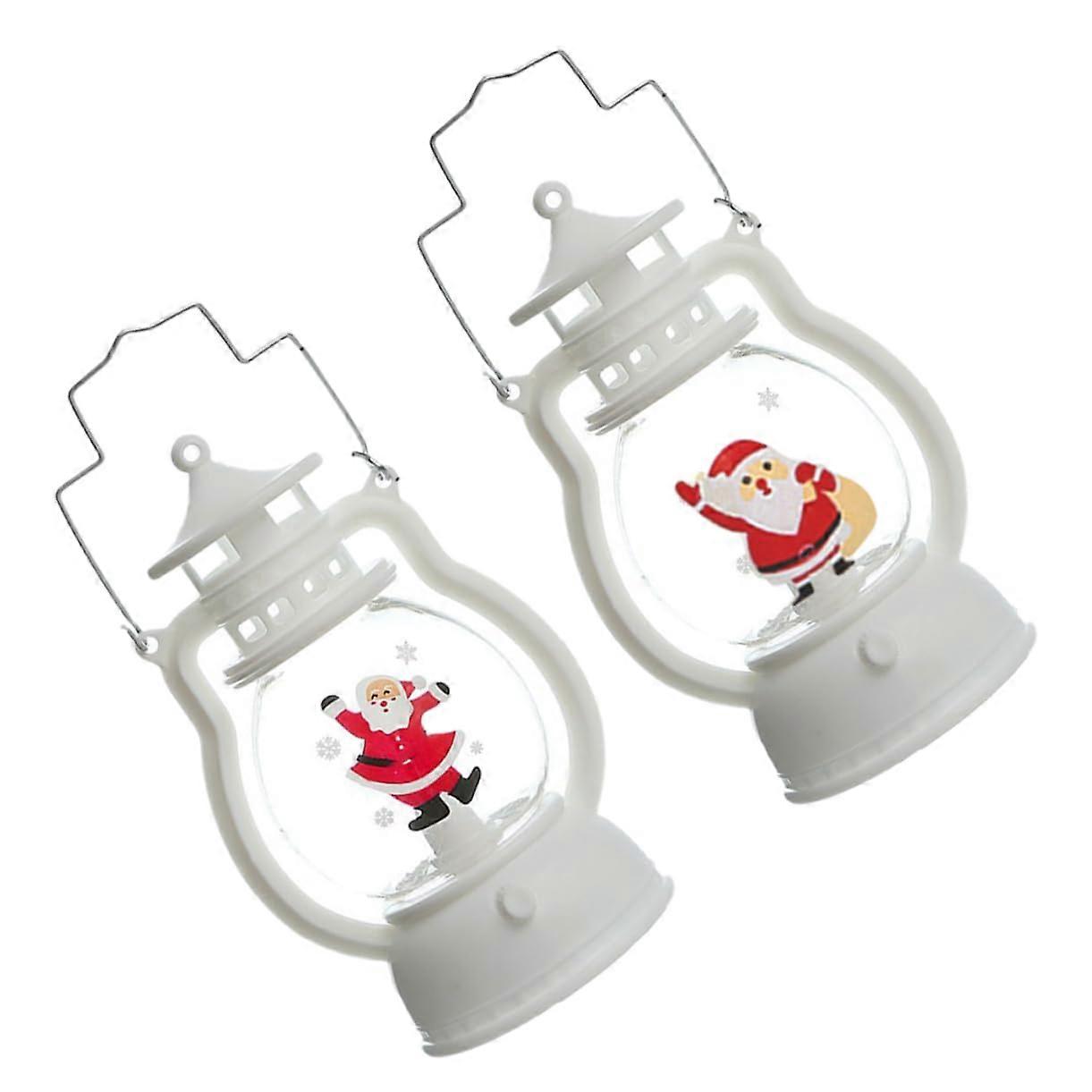 Christmas Lantern 2Pc White Shell LED Lanterns For Table Decor And Hanging Lamp With Dancing And Elderly Snowman Figures