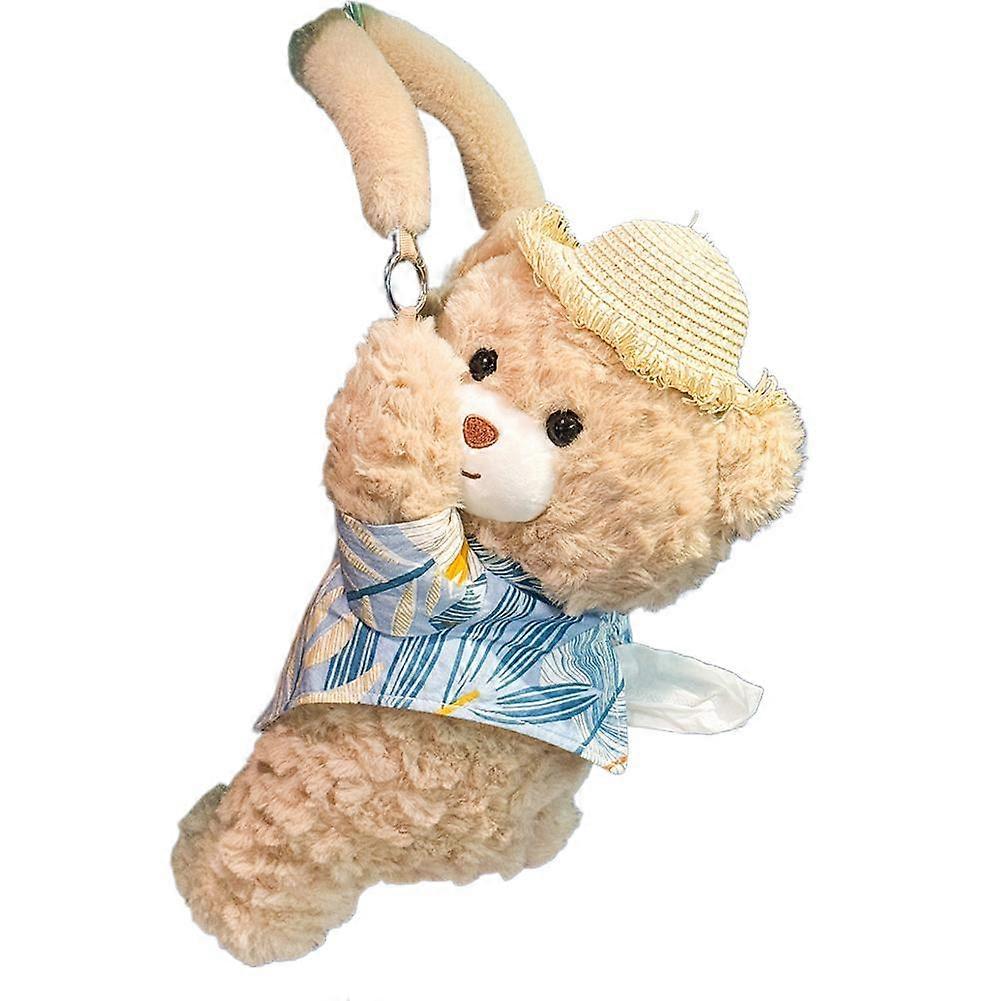 Plush Teddy Bear Car Tissue Box Holder with Non-Slip Base and Antibacterial Lining for Auto and Home Use