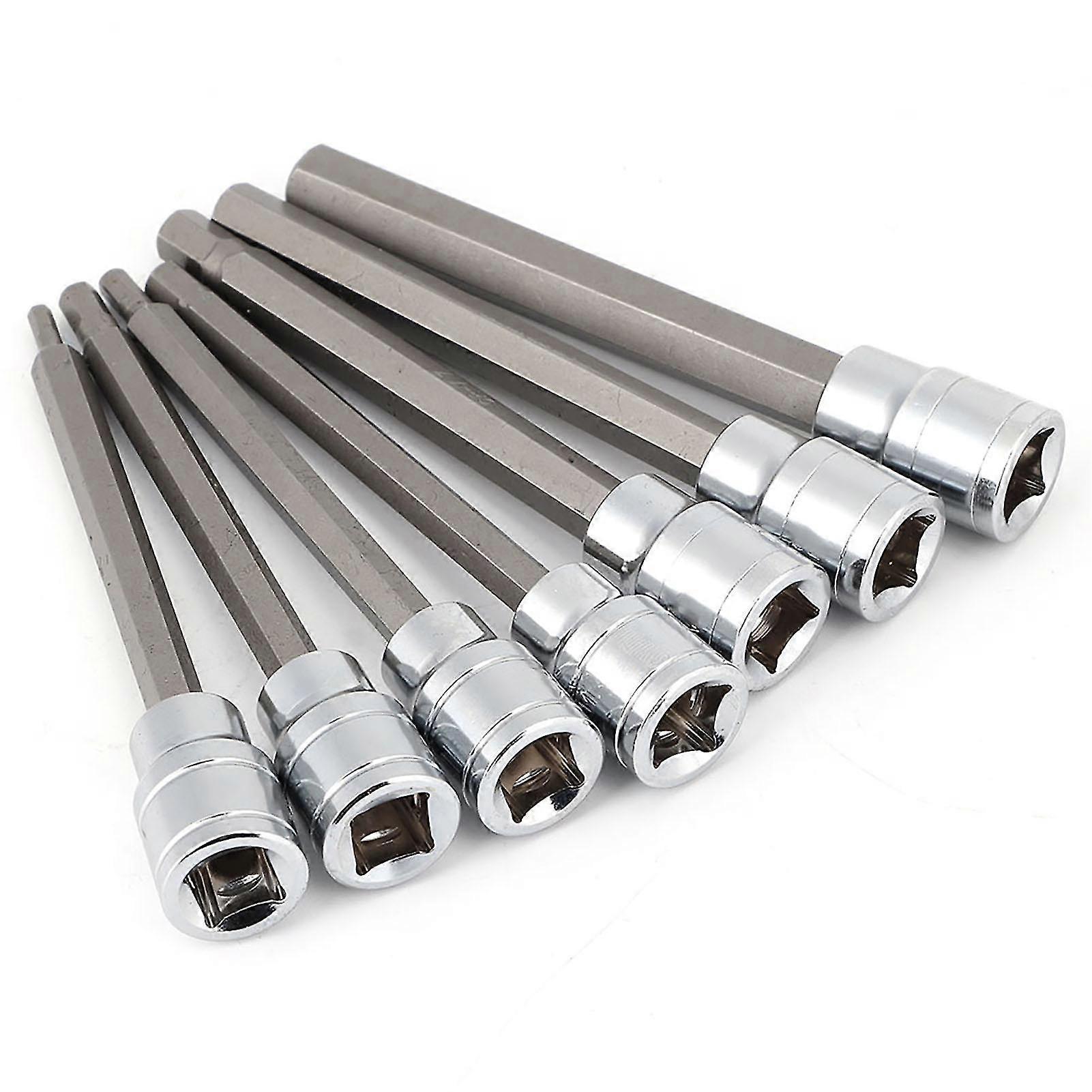 7Pcs Extra Long 110mm Hex Bit Socket Set 3-10mm Silver with Case Edition 1110