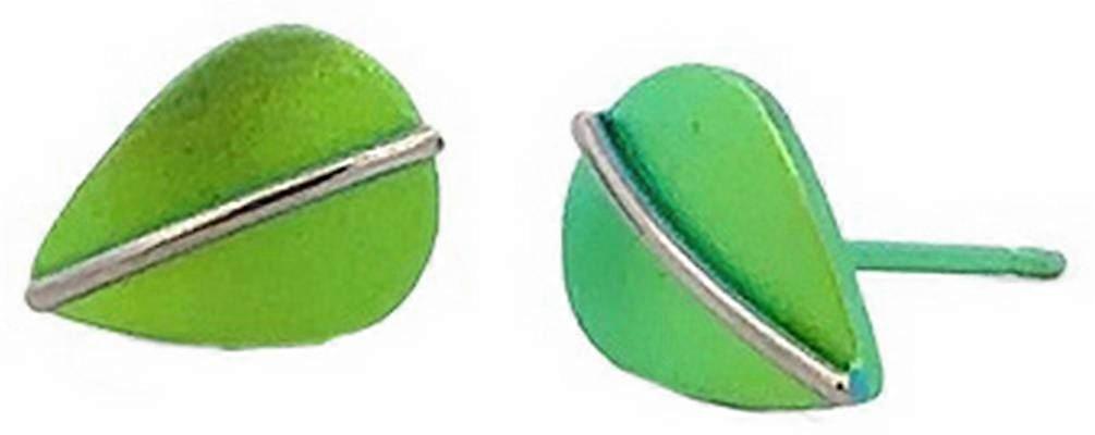 Ti2 Titanium Jungle Leaf Stud Earrings - Green