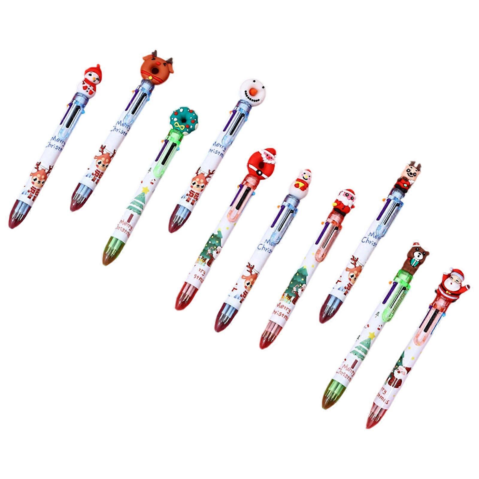 10Pcs Christmas Multicolor Pen 6 Color-in-1 Pen Multicolored Ballpoint Pens for Color Coding Writing Drawing Journaling Multicolor