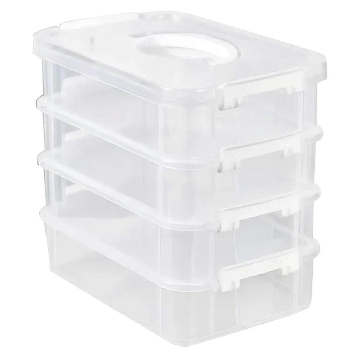 Extra Large 4-Tier Stackable Storage Box with Lid Clear Plastic Organizer Toy Building Block Storage Box