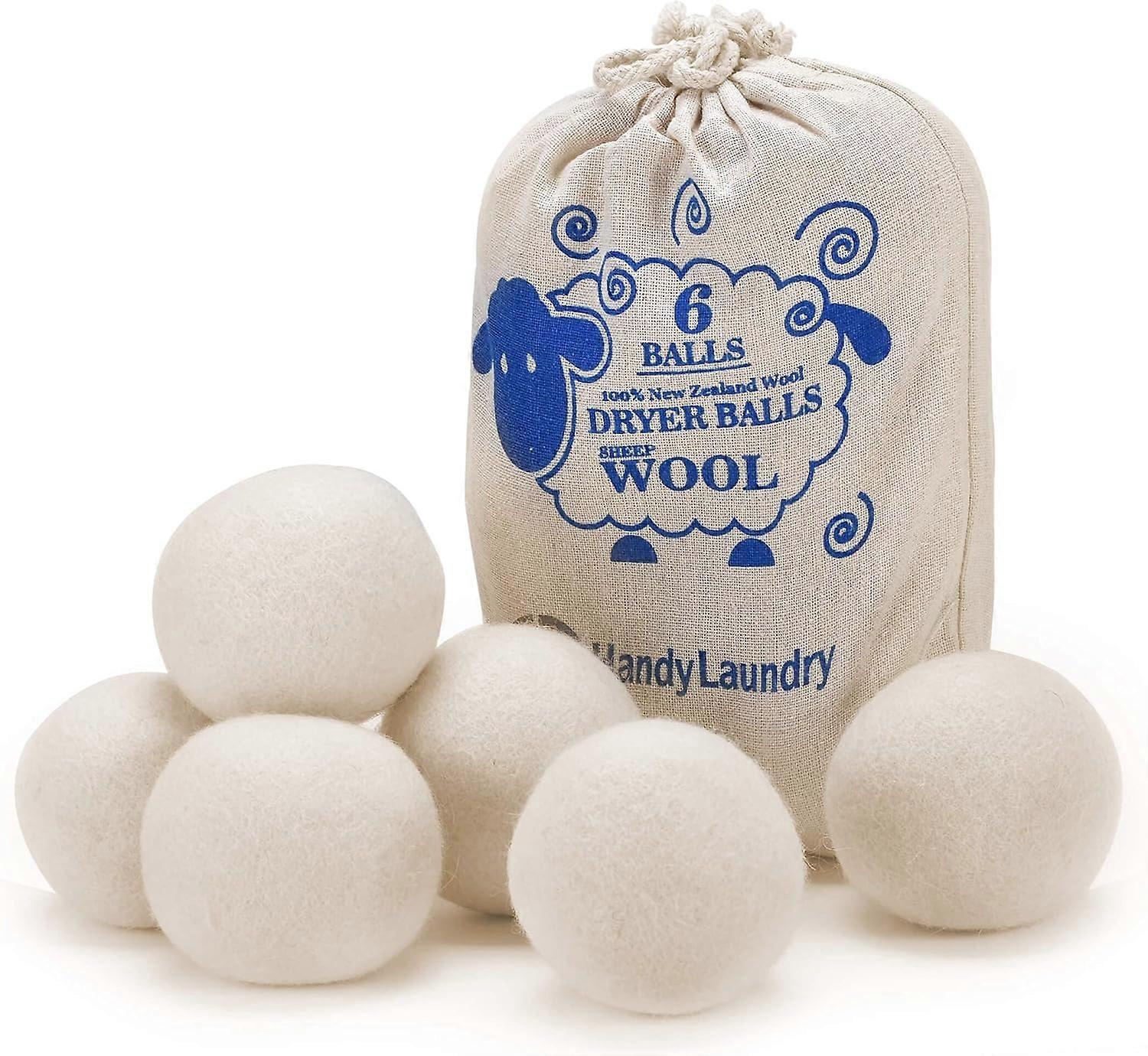 Wool Dryer Balls Natural Fabric Softener Set of 6 for Laundry Care and Energy Saving