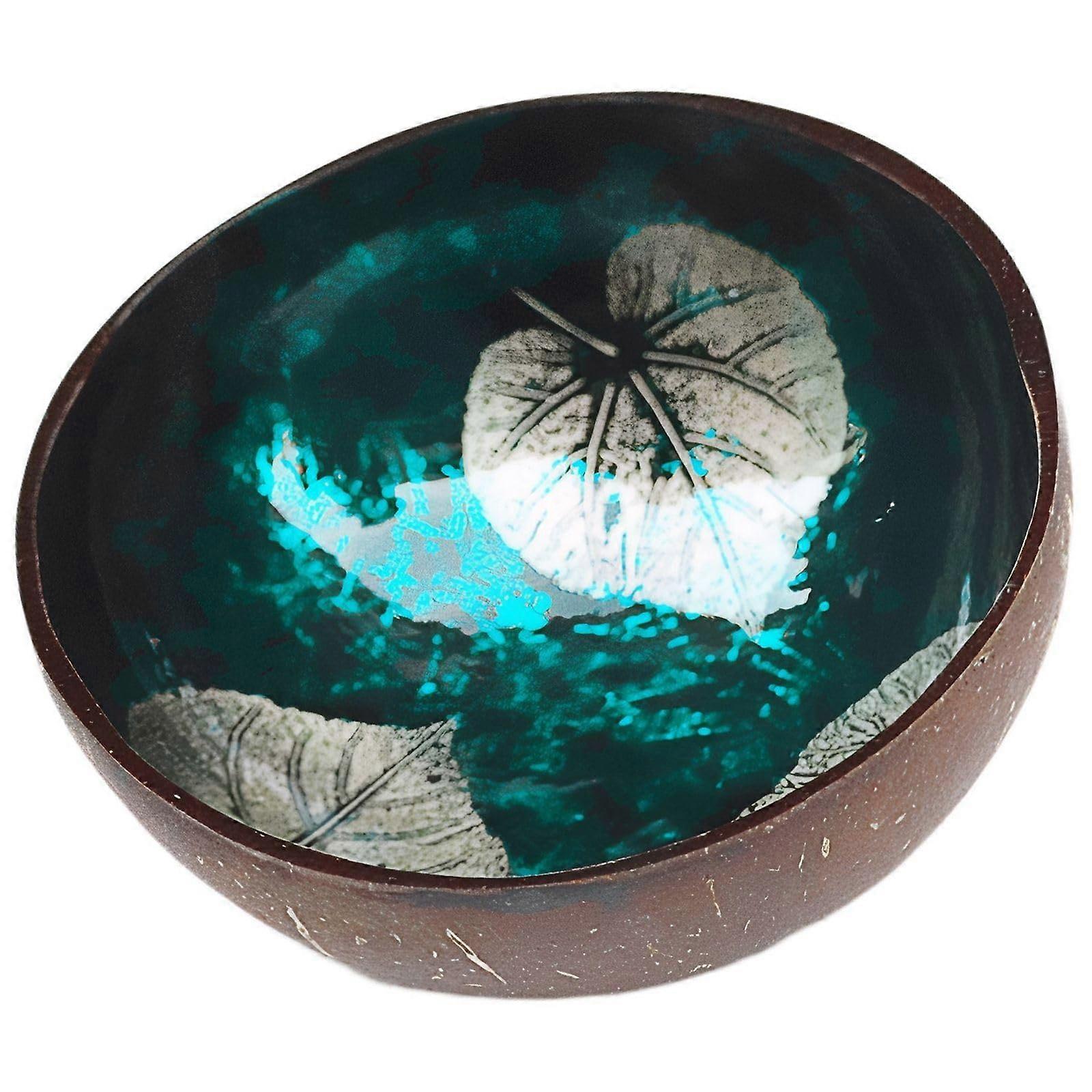 Woven Serving Bowl with Leaf Pattern for Tabletop and Dining Room Decoration in Cyan